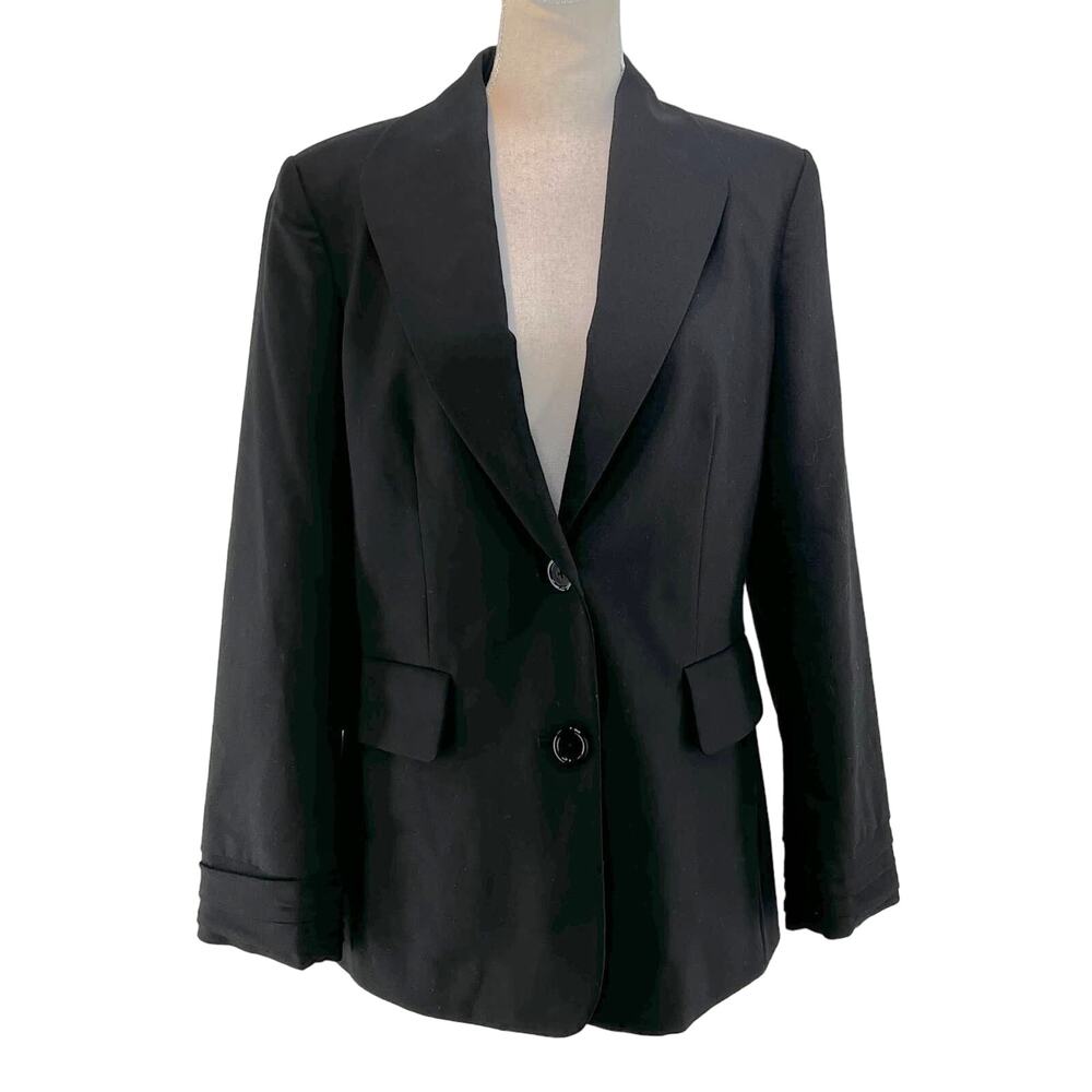 Alice & Olivia Black Shawl Collar Blazer Ruched Sleeves Black